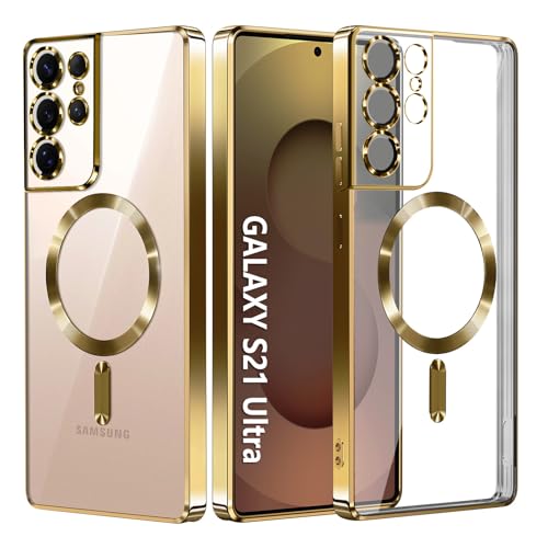 Hurgoer for Samsung Galaxy S21 Ultra Case.Soft TPU Electroplated Frame Cover with Clear Back.Drop Tested Protective Full Body Case.Thin Light Slim【Not Magsafe】 (Gold, S21 Ultra) - color: Gold, size: S21 Ultra