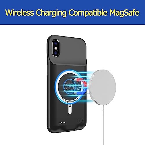 Battery Case for iPhone X/XS, Enhanced 10000mAh Portable Protective Wireless Charging Case Support Carplay Compatible with iPhone X/XS (5.8 inch) Rechargeable Extended Battery Charger Case (Black) - size: iPhone X/XS