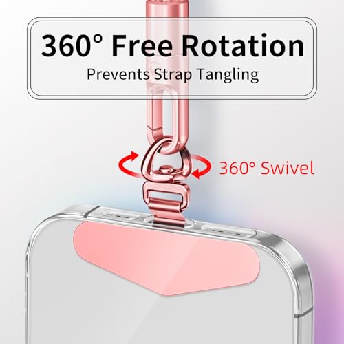 saxsion Heavy Duty Phone Tether Tab 360, Metal Lanyard Patch with 44lbs Load Capacity & Swivel Ring,2-Pack - color: Rose Gold*2