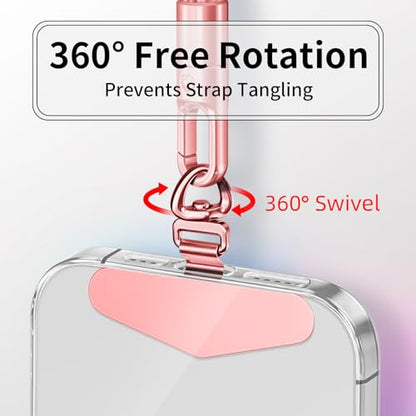 saxsion Heavy Duty Phone Tether Tab 360, Metal Lanyard Patch with 44lbs Load Capacity & Swivel Ring,2-Pack - color: Rose Gold*2