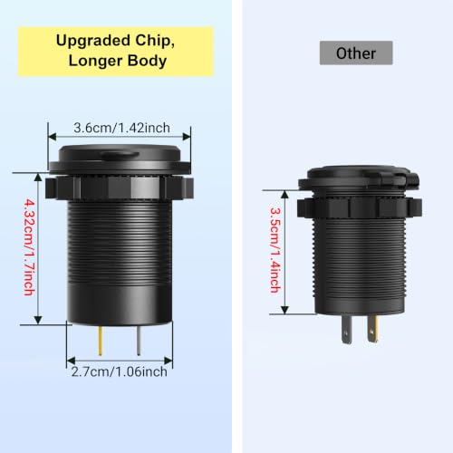 USB C Car Charger Socket 12V USB Outlet 2 Pack,78W RV USB Outlet Dual 30W PD USB-C and 18W QC3.0 Car USB Port with Button Switch Waterproof for Car RV Boat Marine Truck Motorcycle ect