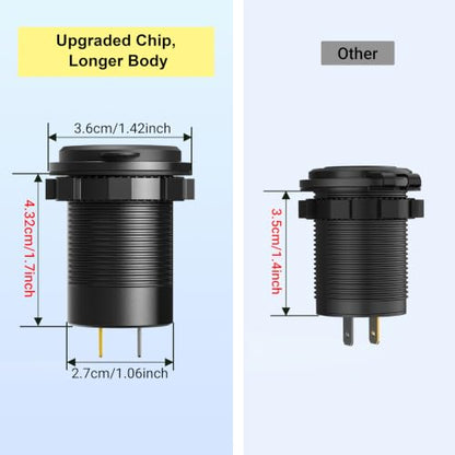 USB C Car Charger Socket 12V USB Outlet 2 Pack,78W RV USB Outlet Dual 30W PD USB-C and 18W QC3.0 Car USB Port with Button Switch Waterproof for Car RV Boat Marine Truck Motorcycle ect