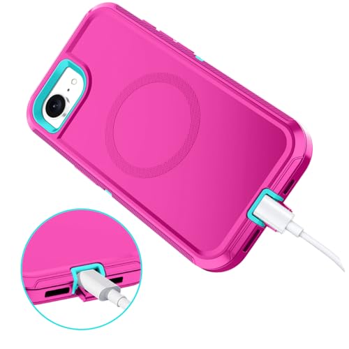 I-HONVA for iPhone 16e Case [Compatible with MagSafe] Shockproof 3-Layer Full Body Protection [Without Screen Protector] Rugged Heavy Duty Cover Case for Apple iPhone 16e 6.1",Rose Red/Green - color: Rose Red/Green