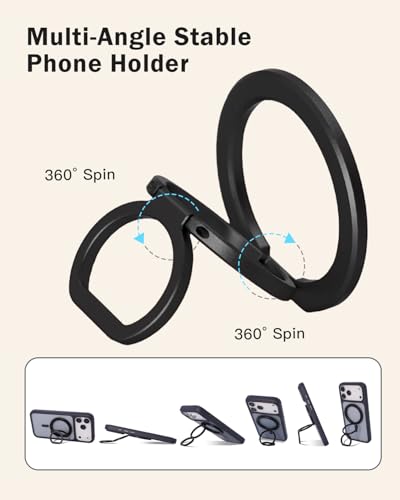 Phone Ring Holder for MagSafe,360°Rotation Magnetic Phone Grip Ultra-Thin & Lightweight Kickstand for iPhone 17/16/15/14/13/12 Series Black - color: Black