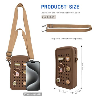 Candy Small Crossbody Bag with Wide Shoulder Strap and Larger Holes for Charms – Adjustable, Stylish, and Comfortable Everyday Bag (Brown) - color: Brown(updated)