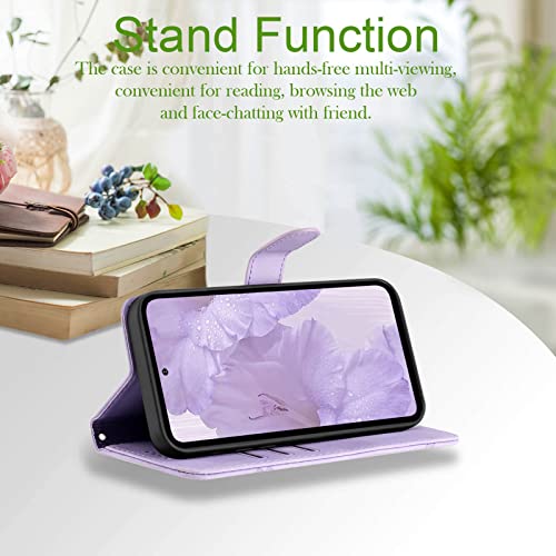 for Samsung S21 Case Wallet Card Holder Strap (Purple) | PU Leather Pattern, Card Slots, Cash Pocket, Kickstand, Magnetic Closure, Flip Cover, TPU Inner, Shockproof Protective - color: Purple