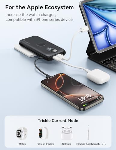 Portable Charger 10000mAh 20W, Wall Plug, 2 Cables, iWatch Charging - color: Cosmic Black