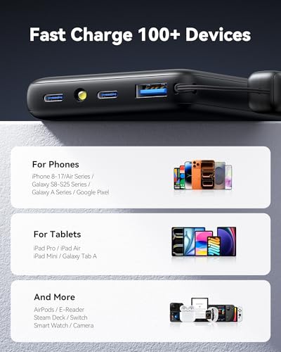 INIU 10000mAh 45W Fast Charging Portable Charger, Smaller Travel Power Bank - color: Black