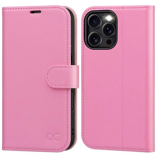 OCASE Compatible with iPhone 16 Pro Wallet Case, PU Leather Flip Folio Case with Card Holders RFID Blocking Kickstand [Shockproof TPU Inner Shell] Phone Cover 6.3 Inch 2024, Pink - color: Pink