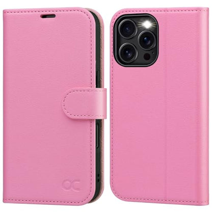 OCASE Compatible with iPhone 16 Pro Wallet Case, PU Leather Flip Folio Case with Card Holders RFID Blocking Kickstand [Shockproof TPU Inner Shell] Phone Cover 6.3 Inch 2024, Pink - color: Pink