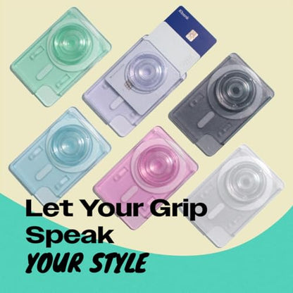 On The Grip Multi Functional Magnetic Phone Wallet with Expanding Phone Grip Kickstand Compatible with Magsafe Including Adapter Ring Phone Card Holder (SkyBlue)