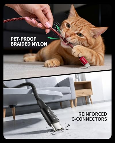 2-Pack 1ft 240W USB C to C Cable, CarPlay Auto Connection - color: Red, size: 1 ft (12 in)