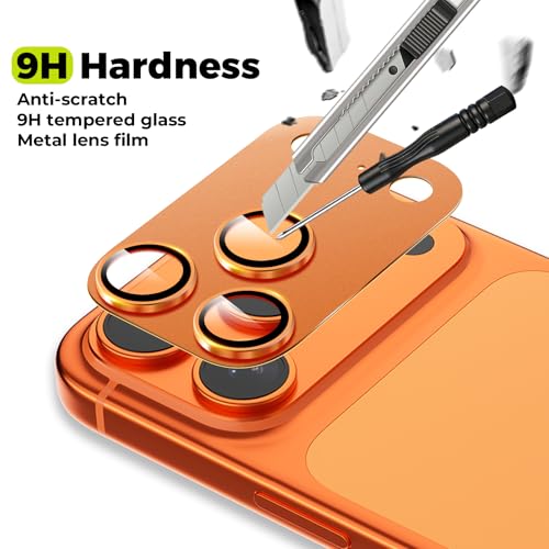 2-Pack for iPhone 17 Pro Max Camera Lens Protector - [Not Easy to Break] [Strong Adsorption] [Case-Friendly] Metal Aluminum Alloy Tempered Glass Rear Camera Screen Protector - Titanium Orange - size: 17 Pro Max Orange