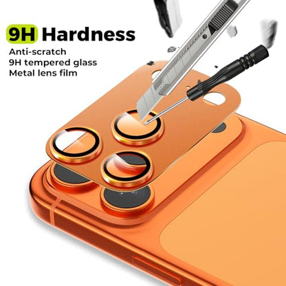 2-Pack for iPhone 17 Pro Camera Lens Protector - [Not Easy to Break] [Strong Adsorption] [Case-Friendly] Metal Aluminum Alloy Tempered Glass Rear Camera Screen Protector - Titanium Orange - size: 17 Pro Orange