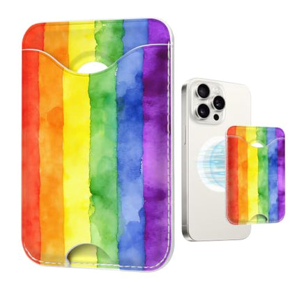 Pride Stripe Magnetic Wallet for Magsafe Compatible with iPhone 17/16/15/14/13/12 Series Pro Max Plus Air (Phone Magnet Card Holder Fit 3 Cards for Women Girl Lether Mag Safe Wallets Rainbow) - color: Stripes (Rainbow)