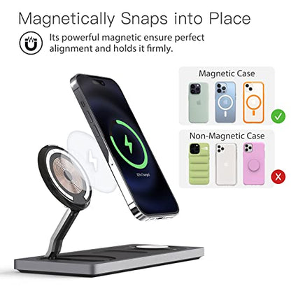 PETINO 3 in 1 Wireless Charging Station for Apple Devices with MagSafe - color: Black