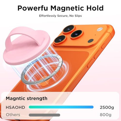 Magnetic Phone Grip Ring, Compatible with MagSafe, Upgraded Liquid Silicone for Secure Comfort, Rotating Finger Loop Ring Grip Holder for iPhone 17/16/15/14/13/12 Pro Max Plus, Pink - color: Pink