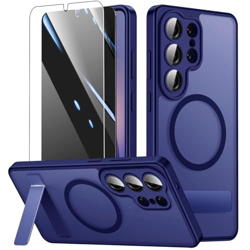 Magnetic for Samsung Galaxy S25 Ultra Case with Stand and Screen Protector & Camera Protector,Galaxy S 25 Ultra Case Compatible with MagSafe,Matte Translucent Shockproof Slimi Phone Case-Blue - color: Blue, size: Samsung Galaxy S25 Ultra
