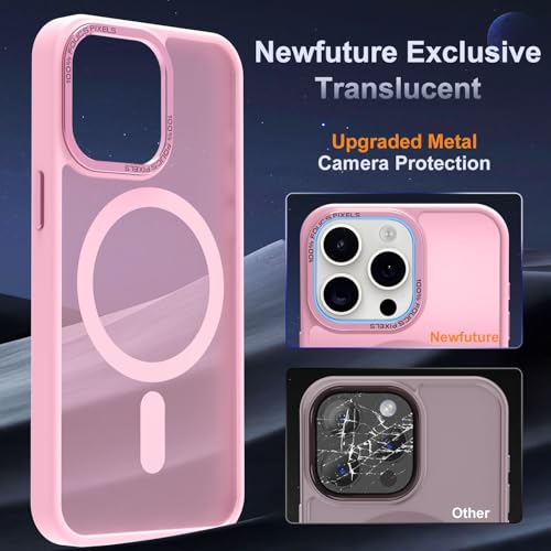 Newfuture Magnetic for iPhone 15 pro Case Matte Shockproof, Chalk Pink | Military Drop Protection, Slim Matte Anti-Fingerprint, Compatible with Magsafe, Camera Guard, Translucent Protective Cover - color: Chalk Pink, size: iPhone 15 Pro 6.1 inch