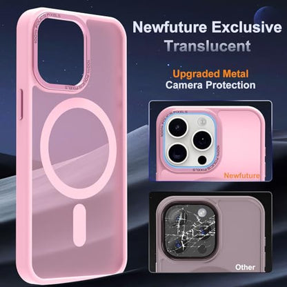 Newfuture Magnetic for iPhone 15 pro Case Matte Shockproof, Chalk Pink | Military Drop Protection, Slim Matte Anti-Fingerprint, Compatible with Magsafe, Camera Guard, Translucent Protective Cover - color: Chalk Pink, size: iPhone 15 Pro 6.1 inch