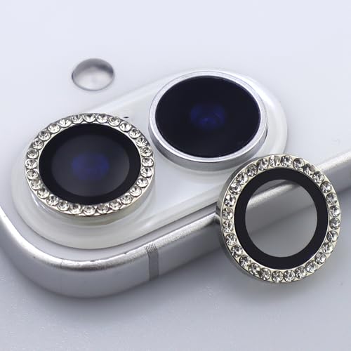 BONVAN for iPhone 17 Camera Lens Protector Bling Glitter Diamond Metal Crystal Tempered Glass Screen Accessories Rhinestones Lens Cover (Silver) - color: Silver