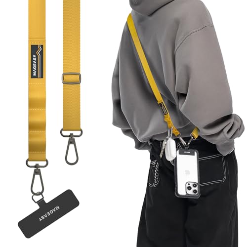 MAGEASY Rover iPhone Lanyard Crossbody with Tether Tab & Attachment Loop, Adjustable Anti Theft Phone Strap for Samsung Google Pixel, 20mm Neck Shoulder Lanyard, Holds 55lb (Dual Clip, Mustard Yellow) - color: Mustard Yellow, size: Dual Clip