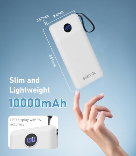 Portable Charger, Power Bank Built-in 4 Cables, Travel Essential - color: White