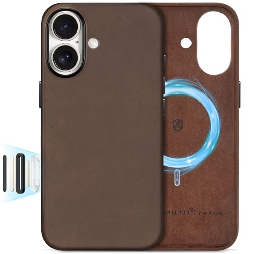 SHIELDON Genuine Leather Case for iPhone 17 6.3", Crazy Horse Dark Brown | Crazy Horse Leather, for MagSafe, Magnetic Wireless Charging, Metal Buttons, Camera Button, Camera Bezel, Shockproof, Slim - color: Crazy Horse Dark Brown, size: for iPhone 17