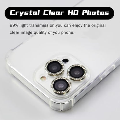 BONVAN for iPhone 15 Pro/Pro Max/14 Pro/ProMax Camera Lens Protector - Bling Glitter Diamond Metal Crystal Tempered Glass Screen Accessories Rhinestones Lens Cover (Silver) - color: Silver