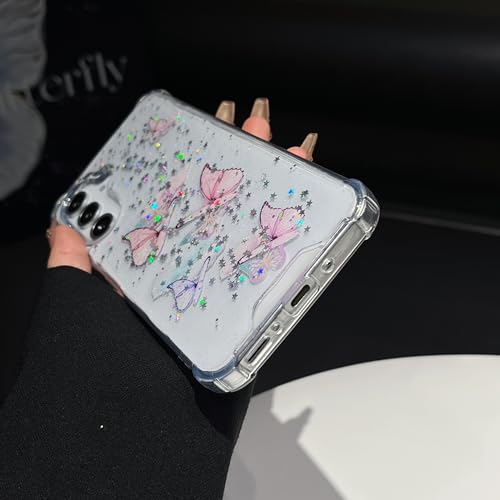 for Samsung Galaxy S26 Case, Bling Shockproof Cute Clear Butterfly Women Girly Flexible TPU Stars Sparkle Glitter Anti-Scratch Protective Phone Cover for Samsung Galaxy S26, Clear - size: for Samsung Galaxy S26