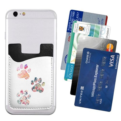 Floral Paw Print Trio Phone Credit Card Holders Sleeve Adhesive Wallet Compatible with Most Back of Phones - color: Floral Paw Print Trio