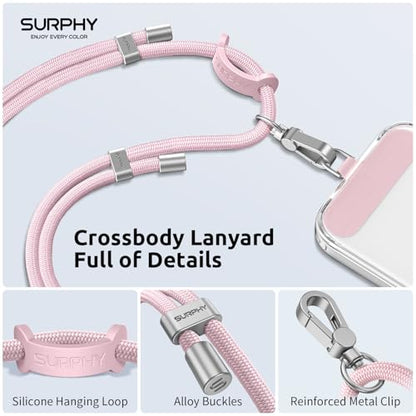 SURPHY Phone Lanyard Crossbody, Phone Strap Crossbody with 2 Tether Tabs - color: Pink