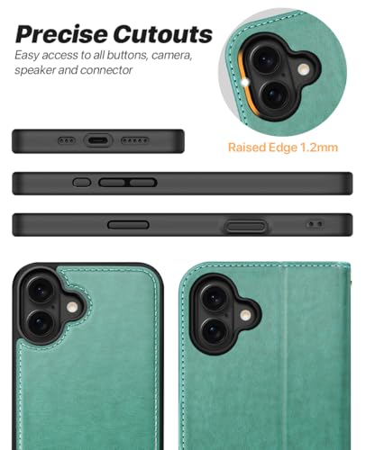 OCASE for iPhone 17 Detachable Wallet Case with Card Holder, 2 in 1 PU Leather Flip Folio with RFID Blocking Stand Wrist Strap Shockproof Phone Cover 6.3 Inch 2025, Green - color: Green, size: iPhone 17