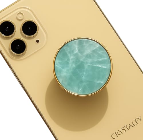 Grips by CRYSTALFY Sea Foam Green Authentic Natural Abalone Seashell Crystal Phone Grip Holder, Expanding Kickstand, Natural Gemstone Swappable Top Accessory for iPhone, iPad, Kindle, Mobile Devices - color: Sea foam Green