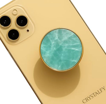 Grips by CRYSTALFY Sea Foam Green Authentic Natural Abalone Seashell Crystal Phone Grip Holder, Expanding Kickstand, Natural Gemstone Swappable Top Accessory for iPhone, iPad, Kindle, Mobile Devices - color: Sea foam Green