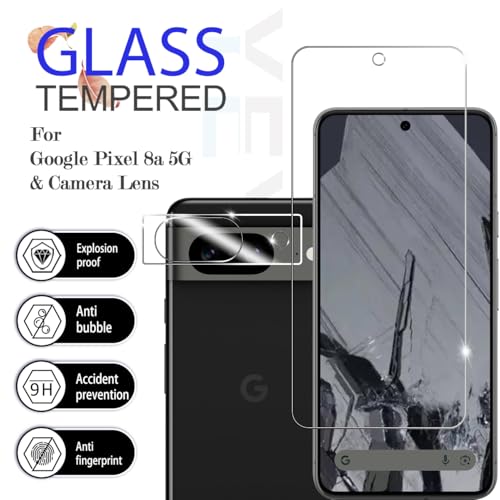 Pixel 8a HD Clear Tempered Glass Screen Protector + Camera Lens Protectors, [2+2 Pack] [3D Glass] [Anti-Glare] [Bubble-Free] Screen Protector Glass For Google Pixel 8a - size: Google Pixel 8a
