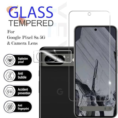Pixel 8a HD Clear Tempered Glass Screen Protector + Camera Lens Protectors, [2+2 Pack] [3D Glass] [Anti-Glare] [Bubble-Free] Screen Protector Glass For Google Pixel 8a - size: Google Pixel 8a