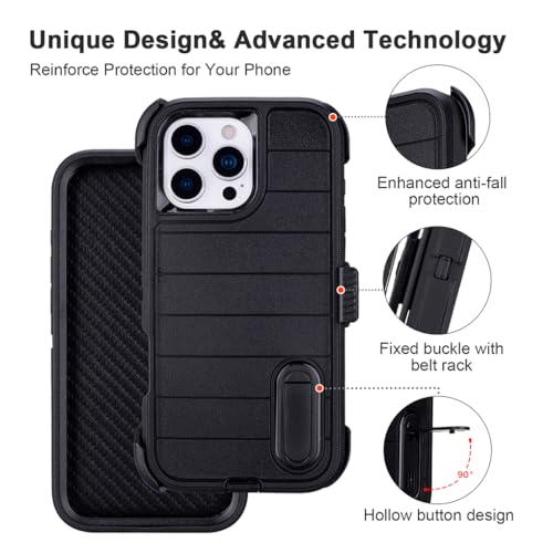 for Phone Case iPhone 16 Pro Case Black with Belt Clip Heavy Duty· | Holster for Shockproof Cases,3 Layers of Sturdy,Military Grade Defender Cover for iPhone 16 Pro Cases Black 6.3 Inch - color: Black