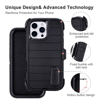 for Phone Case iPhone 16 Pro Case Black with Belt Clip Heavy Duty· | Holster for Shockproof Cases,3 Layers of Sturdy,Military Grade Defender Cover for iPhone 16 Pro Cases Black 6.3 Inch - color: Black