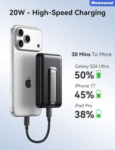 for Magsafe Portable Charger, 10000mAh Wireless USB-C Power Bank with Stand - color: Black