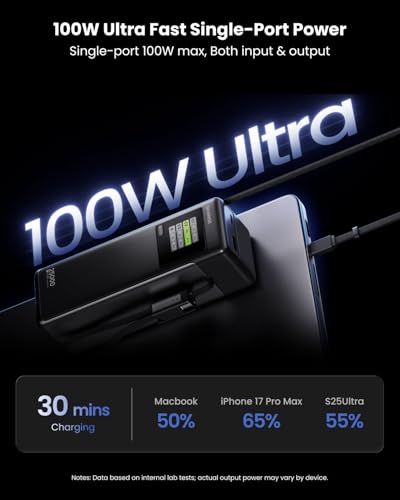 Laptop Power Bank 170W Fast Charging, 25000mAh Portable Charger for MacBook - color: Black