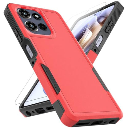 for Motorola Moto G Power 2026 / Moto G Power 2025 Case: Dual Layer Protective Heavy Duty Cell Phone Cover Shockproof Rugged with HD Screen Protector Military Protection Bumper Tough, Red - color: Red (PC) + Black (TPU)