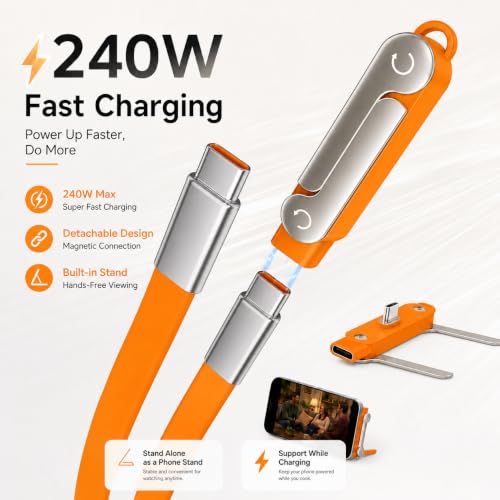 240W Detachable USB C to USB C Fast Charging with Invisible Phone Stand - size: Detachable,C to C,O