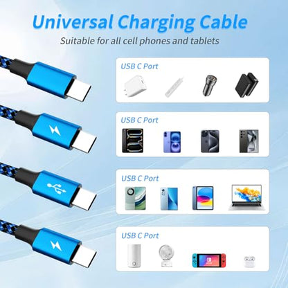 USB C Splitter Cable, 3 in 1 Multi Charging Cable, 2Pack 5FT - color: USB C-Blue_Black2-2Pack