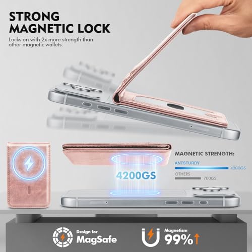 RFID Blocking MagSafe Wallet Stand with Card Holder,5 Card Slots & ID Window,PU Leather Magnetic Phone Adjustable Kickstand for iPhone 12/13/14/15/16/17 Pro Max & Air Plus Series,Rose Gold - color: Rose Gold, style: Stand Wallet