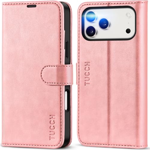 TUCCH Wallet Case for iPhone 17 Pro Max (6.9"), 4 Card Holders, Rose Gold | RFID Blocking, Viewing Stand, Shockproof TPU Shell, PU Leather, Magnetic Closure, Protective Folio Flip Cover - color: Rose Gold