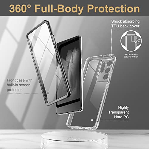 SURITCH for Samsung Galaxy S21 Ultra Clear Case 6.8" (Only), [Built-in Screen Protector] Full Body Protective Hard Shell+Soft TPU Phone Case for Samsung S21 Ultra -(Black Edge) - color: Black Edge