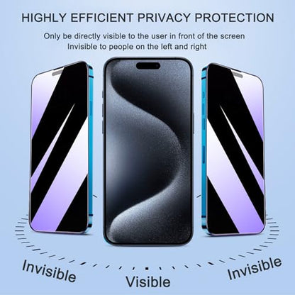 2 Pack Compatible with iPhone 15 Pro Privacy Screen Protector, Anti-Spy Anti-Blue Light Eye Protection Tempered Glass Film, Scratch Resistant, Full Coverage, Case Friendly - size: for iPhone 15 Pro