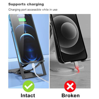 Kemoxan Ultra-Slim Foldable Cell Phone Stand for Desk, Ultrathin Portable Pocket Smartphone Kickstand, V Small Mobile Phone Travel Mount Compatible with Universal iPhone IPads Android Kindle - color: Black Ultrathin