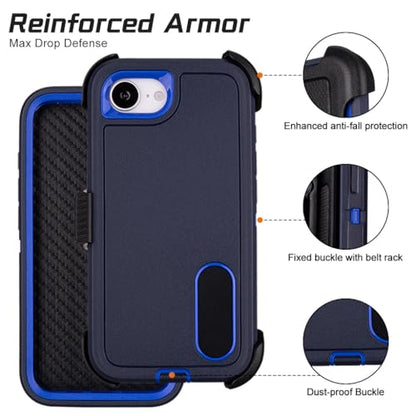 Defender Case for iPhone 17e Case with Belt Clip Holster Outdoor Navy Blue | Heavy Duty Rugged Protective Phone Case, Dual Layer Shockproof Cover - color: Navy Blue